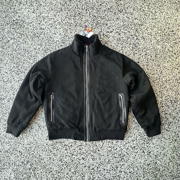Robert Graham Vegan Suede Bomber Jacket Mens Large Black Full Zip Lined Quilted